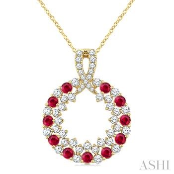 14 Karat Yellow Gold 2.3 mm Ruby And 0.70 ct Diamond Circle Pendant 18 inch