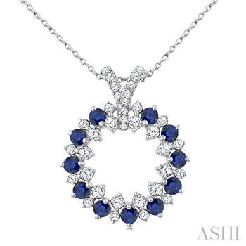 14 Karat White Gold 2.5 mm Round Sapphire And 0.65 Ct Diamond Circle Pendant
18 Inch