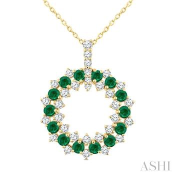 14 Karat Yellow Gold 2.5 mm Round Emerald And 0.70 Ct Diamond Circle Pendant
18 Inch