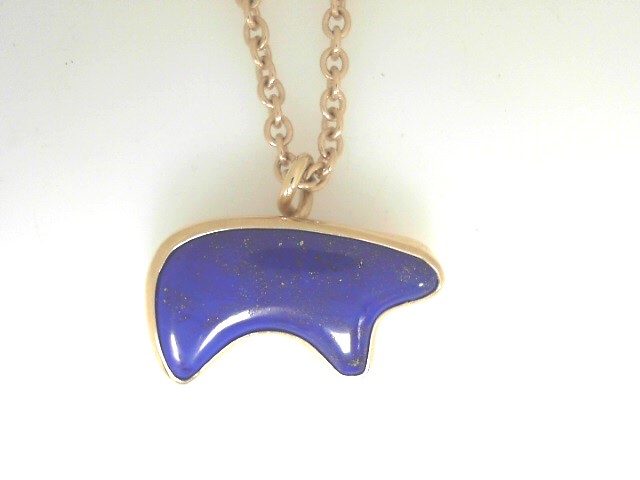 Estate14 Karat Yellow Gold  Lapis Bear Pendant On 32