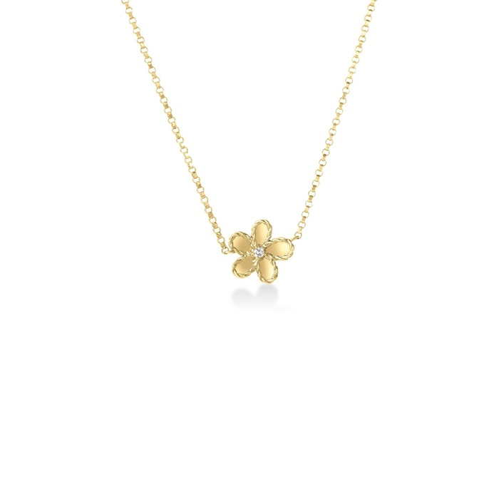 Roberto Coin 18 Karat Yellow Gold Mother Of Pearl Jasmine Tiny Flower Diamond 0.01 Ct Pendant 
17 Inch