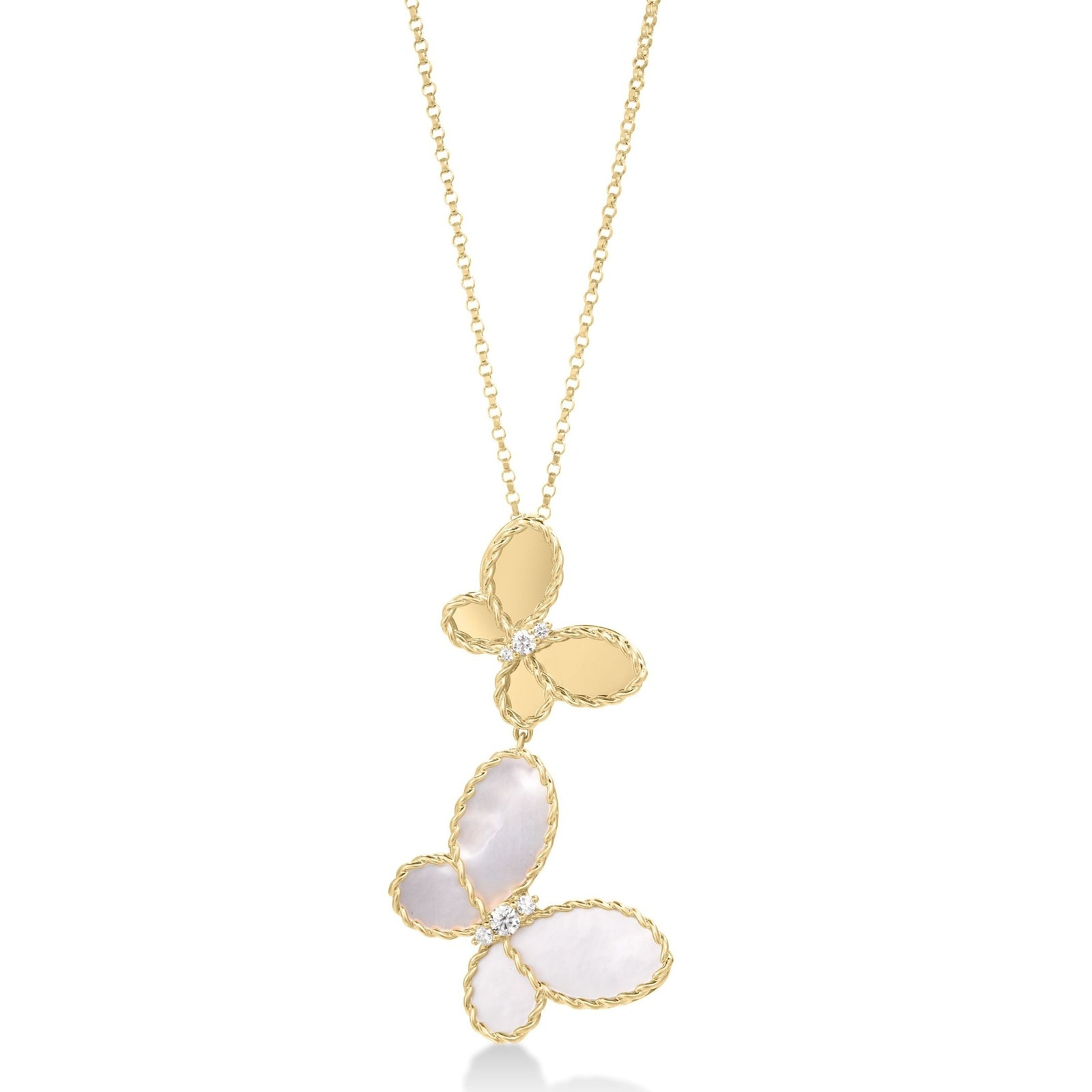 Roberto Coin 18 Karat Yellow Gold Mother Of Pearl Jasmine Double Butterfly 0.08 Ct
17 Inch
