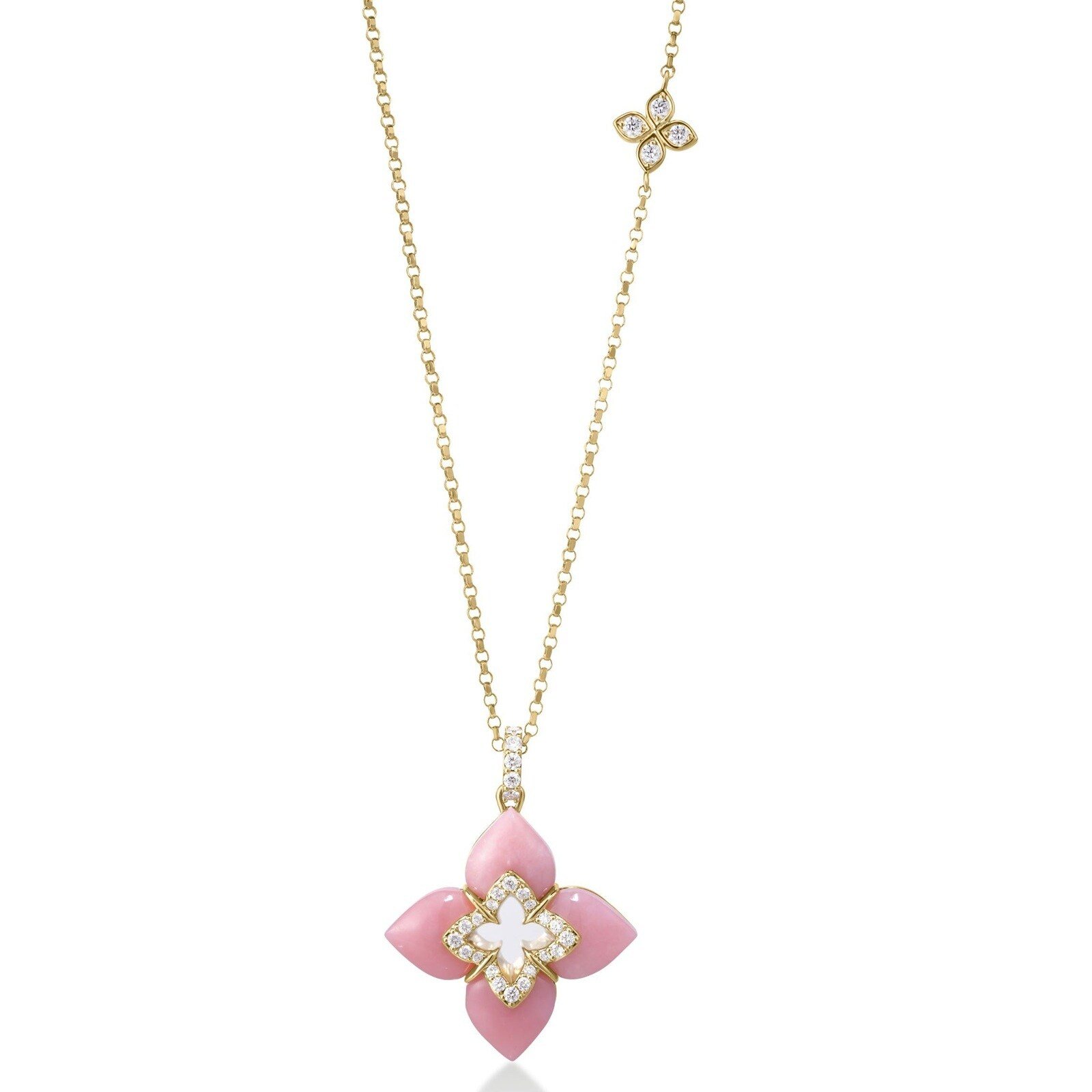 Roberto Coin 18 Karat Yellow Gold Pink Opal And Diamond Venetian Princess  Pendant 
17 Inch