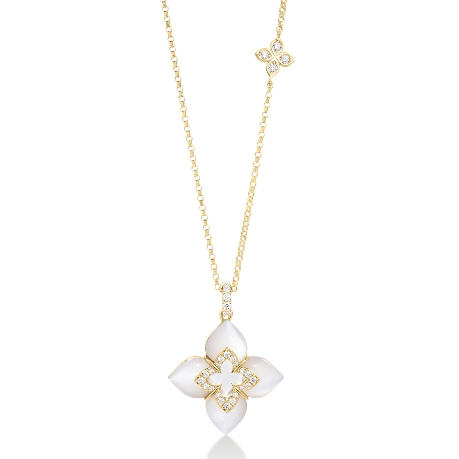 Roberto Coin 18 Karat Yellow Gold Mother Of Pearll And Diamond Venetian Princess Pendant 
17 Inch