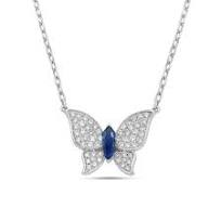 Charles Krypell 18 Karat White Gold 0.34 Kite Shape Sapphire And 0.39 ct Diamond Butterfly Pendant 
18 Inch