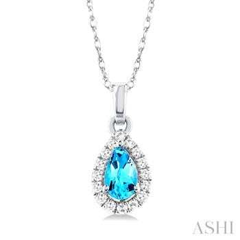 10 Karat White Gold 5 X 3 Pear Shape Blue Topaz And 0.07 ct Diamond Halo Pendant 
18 Inch