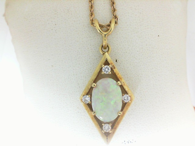 Estate14 Karat Yellow Gold opal & diamond  Pendant On 26