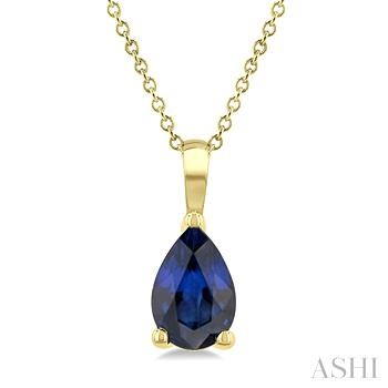 14 Karat Yellow Gols 6 X 4 Pear Shape Sapphire Solitare Pendant 
18 Inch