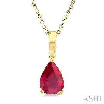 14 Karat Yellow Gols 7 X 5 Pear Shape Ruby Solitare Pendant 
18 Inch