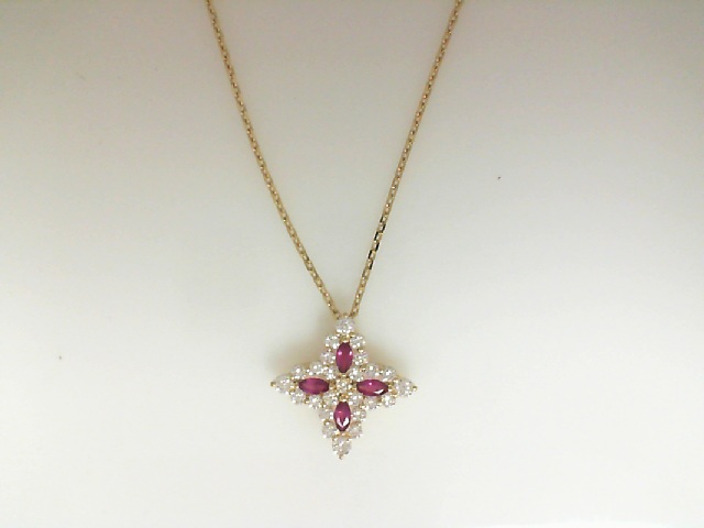 Roberto Coin 18 Karat Yellow Gold Princess Flower Ruby And  1.19 ct Diamond Pendant 
18 Inch
