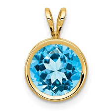 14 Karat Yellow Gold 8.0 Mm Round Blue Topaz Bezel Set Pendant
18 Inch