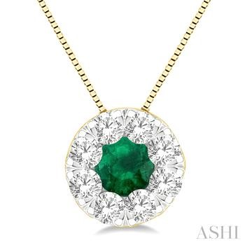 14 Karat Yellow Gold 3.8 mm Emerald And 0.30 ct Diamond Lovebright Pendant 
18 inch