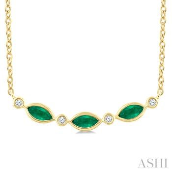 10 karat yellow gold 4X2 MM Marquise Shape Emerald and 0.03 ct Round Cut Diamond Bar Necklace 
18 inch