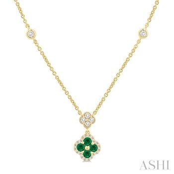 14 Karat Yellow Gold 2.4 mm Emerald And 0.25 ct Diamond Clover Bezel Station Pendant
18 inch