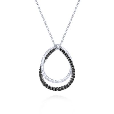 Gabriel & Co Sterling Silver Double Pear Shape 0.59 ct Black Spinel Teardrop Pendant 
17.5 Inch