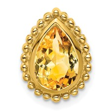 14 Karat Yellow Gold 9 X 6 Mm Pear Shape Citrine Beaded Bezel Set Pendant 
18 inch