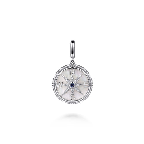 Gabriel & Co Sterling Silver 20mm Bujukan White Sapphire Compass & Mother of Pearl Medallion Pendant