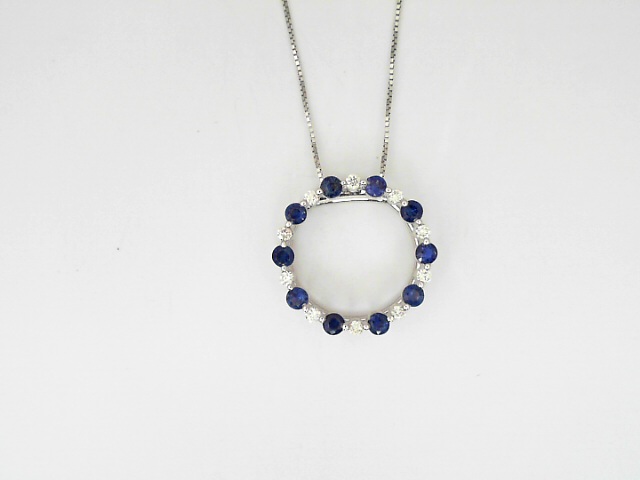 14 Karat White Gold 0.67 Cts Round Cut Sapphire And 0.16 Cts Round Brilliant Cut Diamond Shared Prong Circle  Pendant
Length: 18 Inch