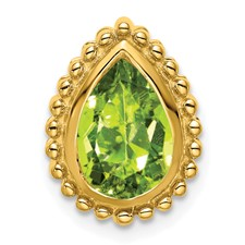 14 Karar Yellow Gold Pear Shape Peridot Beaded Bezel Set Pendant 
18 Inch Cable Link Chain