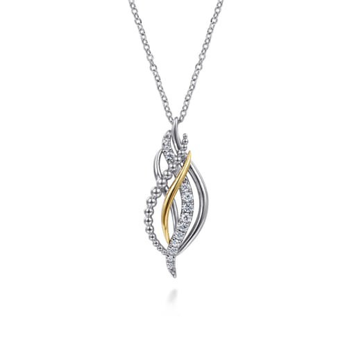 Gabriel & Co 14K Yellow Gold and Sterling Silver Bujukan Multi Rows White Sapphire Pendant Necklace 0.32 ct
17.5 inch