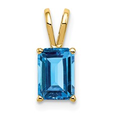 14 Karat Yellow Gold 7 X 5 Emerald Cut Blue Topaz Pendant 
18 inch