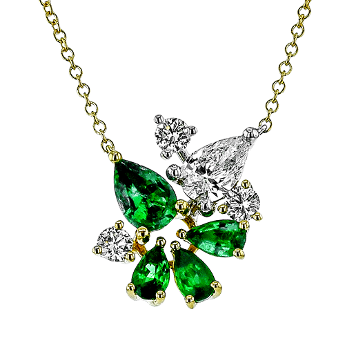 Simon G 18 Karat Yellow/White Gold 0.87 Ct Emerald And 0.57 Ct Diamond Mosaic Pendant 
19 inch