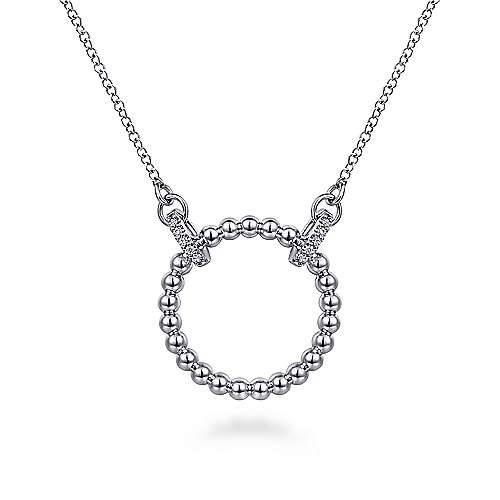 Gabriel&Co: Sterling Silver Open Circle Bujukan Pendant Necklace with White Sapphire