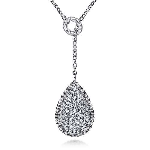 Gabriel & Co: Sterling Silver White Sapphire Pavé Teardrop Lariat Necklace