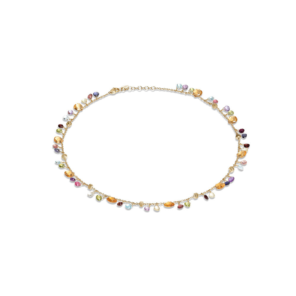 Marco Bicego Paradise Collection 18 Karat Yellow Gold Blue Topaz and Mixed Gemstone Single Strand Necklace
Length: 16.5