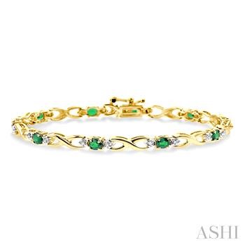 14 Karat Emerald  Gemstone Oval Shape & Diamond Bracelet 7 inch