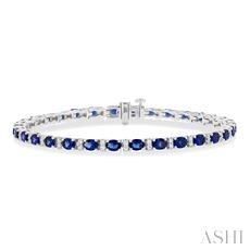 14 Karat White Gold Oval Cut 4X3 MM Sapphire And 1/3 Ct Round Cut Diamond Bracelet 7.25 Inch