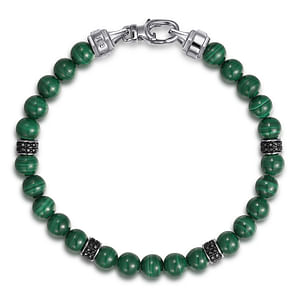 Gabriel & Co Sterling Silver 6.0 Mm Malachite And Black Spinel Bracelet 8 Inch