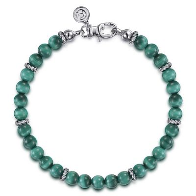 Gabriel & Co Stelring Silver 6.0 Mm Malachite Bead Bracelet 8 Inch