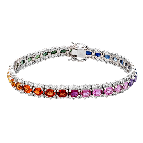 Simon G 18 Karat White Gold 10.20 Cts Multi Color Sapphire And 3.14 Cts Diamond Bracelet
7 Inch With Double Safety Catches