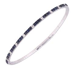 14 Karat White Gold Flexible Bangle Bracelet With 19=1.28Tw Round Sapphires And 18=0.76Tw Round  Diamonds