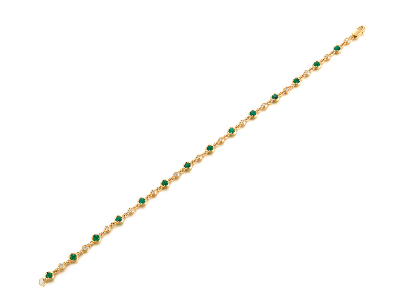 14 Karat Yellow Gold Station Bracelet With 14=0.68Tw Round Emeralds And 14=0.22Tw Round Diamonds 
Length: 7