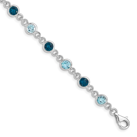 Sterling Silver Round London And Light Swiss Blue Topaz Bracelet
 8 inch