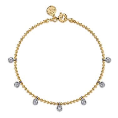 Gabriel & Co14 Karat White and Yellow Gold Bujukan White Sapphire Droplet Bracelet 0.41ct
7 inch