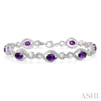 Sterling Silver 7X5 mm Oval Amethyst And 0.10 ct Single Cut Diamond Bracelet 
7 Inch