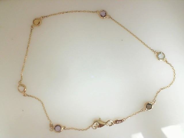14 Karat Yellow Gold Multi-Color Bezel Set Anklet 
10 Inch