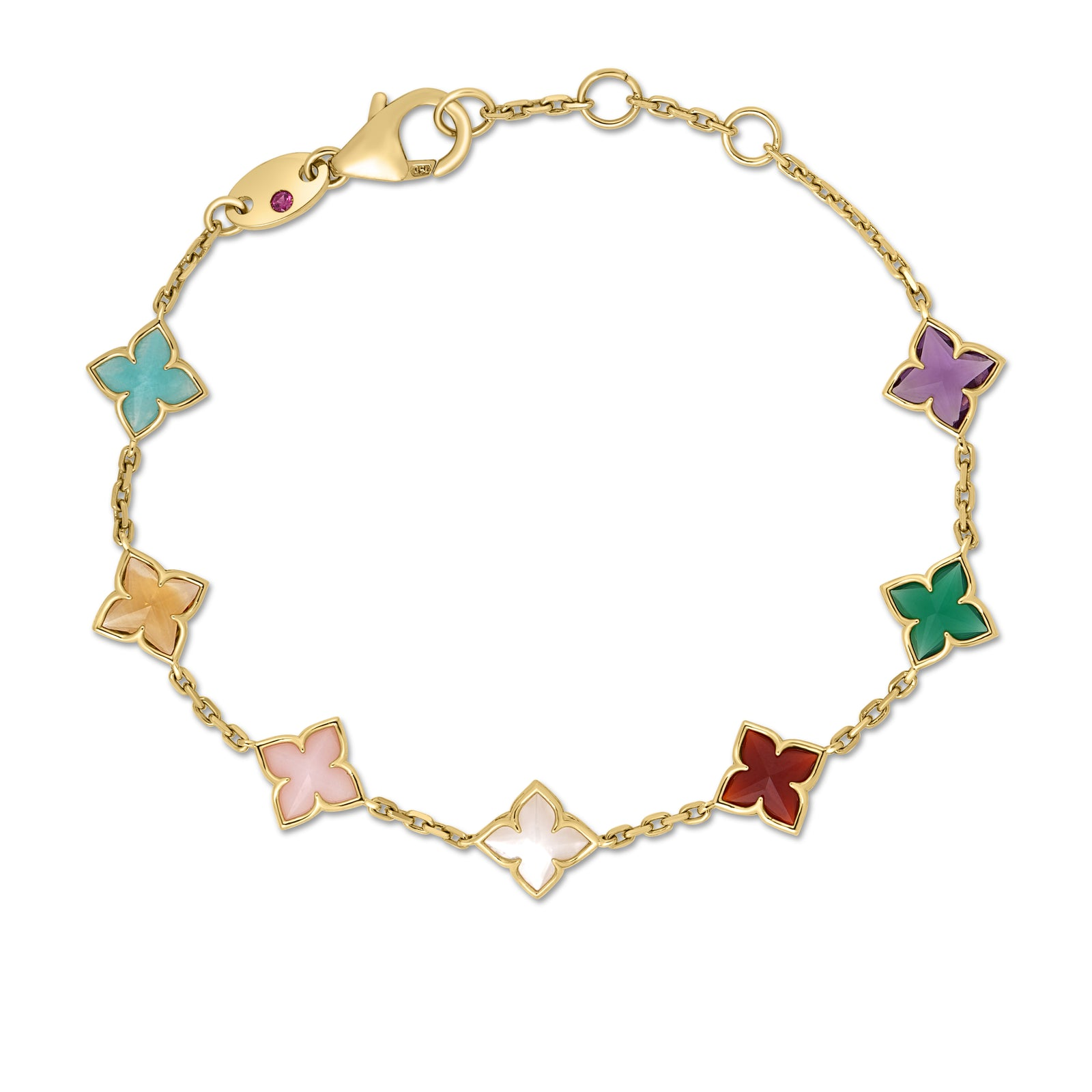 Roberto Coin 18 Karat Yellow Gold Venetian Princess Carnival Mixed Gemstones Flower Station Bracelet
Length: 7 Inch