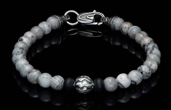 William Henry Sterling Silver BROOKINGS  Onyx Spacers And 6.0 Mm Silver Lace Agate beads