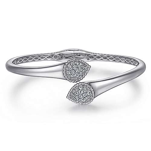 Gabriel&Co: Sterling Silver Bypass Bangle with White Sapphire Pave