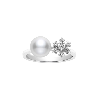 Mikimoto Platinum 7.5 Mm Akoya Pearl And Diamond 0.38 Ct Asymmetrical Ring 
Size 6.5