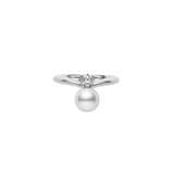 Mikimoto Platinum 7.25 Mm Akoya Pearl And 0.15 ct Diamond Ring 
A+