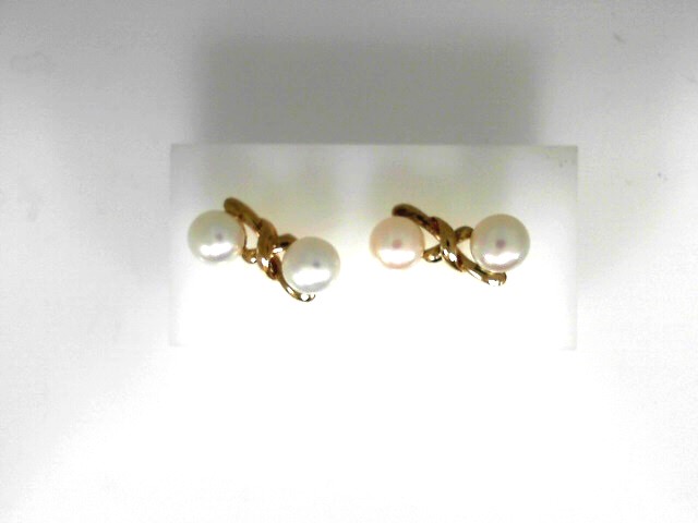 Estate 14 Karat Yellow Gold Double Pearl Earrings (AS IS)