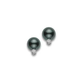 Mikimoto 18 Karat White Gold 9.0 mm South Sea Black Pearl And 0.20 ct Diamond Stud Earrings 
A+ quality