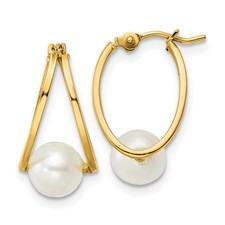 14 Karat Yellow 5.5 mm Freshwater Pearl Hoop Earrings