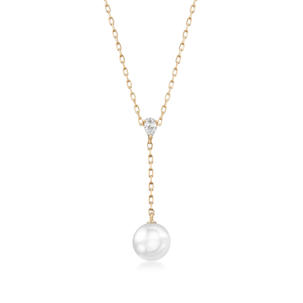 Mikimoto 18K Yellow Gold  Pendant With 7.5mm Round Akoya A+ Pearl And One 0.08Ct Pear G VS2 Diamond
Length: 16