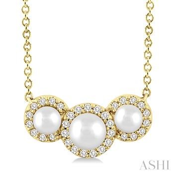 14 Karat Yellow Gold 3.0 mm To 4.0 mm Pearl And 0.12 ct Diamond Halo Pendant 18 Inch